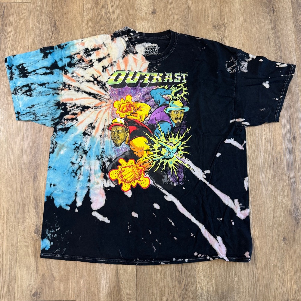 Outkast Graphic T-Shirt Mens Large Black Bleach Tie Dye Hip Hop Rap Tee